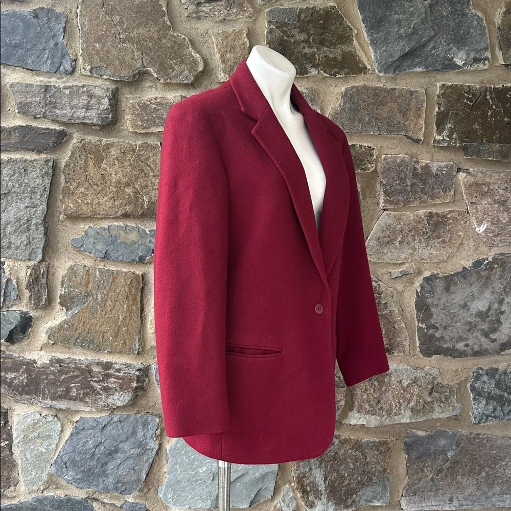 J. Crew Vintage Wool Cashmere Blend One Button Blazer Jacket in Deep Red Size 8